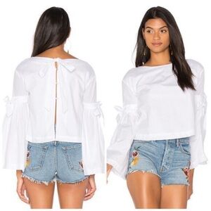 Free People So Obviously Yours Bell Sleeve White Blouse with Bow Accents